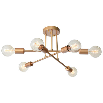 6-Light Modern Industrial Linear Sputnik Branch Semi-Flush Mount Light Ceiling Light