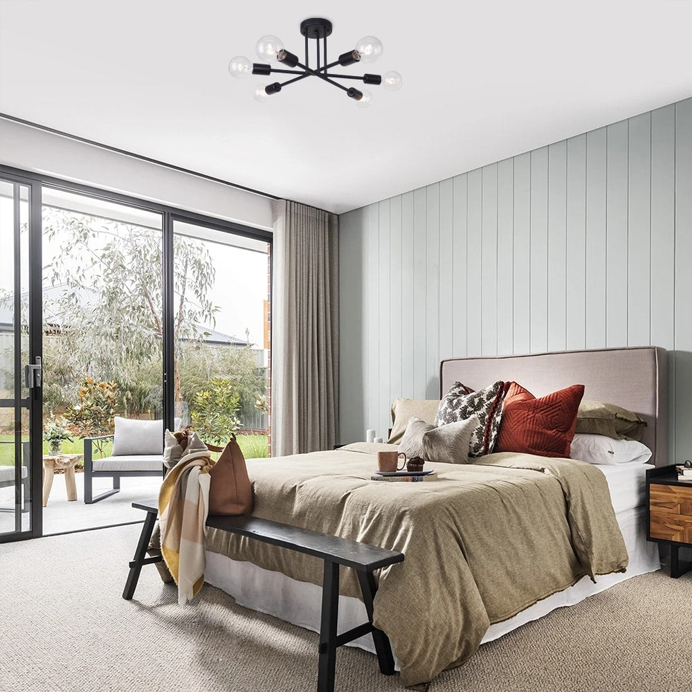 6-Light Modern Industrial Linear Sputnik Branch Semi-Flush Mount Light Ceiling Light