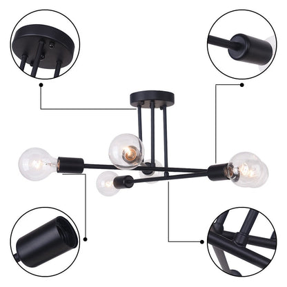 6-Light Modern Industrial Linear Sputnik Branch Semi-Flush Mount Light Ceiling Light