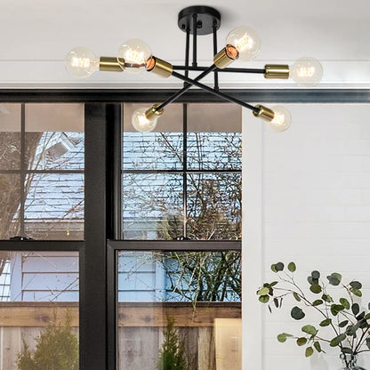 6-Light Modern Industrial Linear Sputnik Branch Semi-Flush Mount Light Ceiling Light