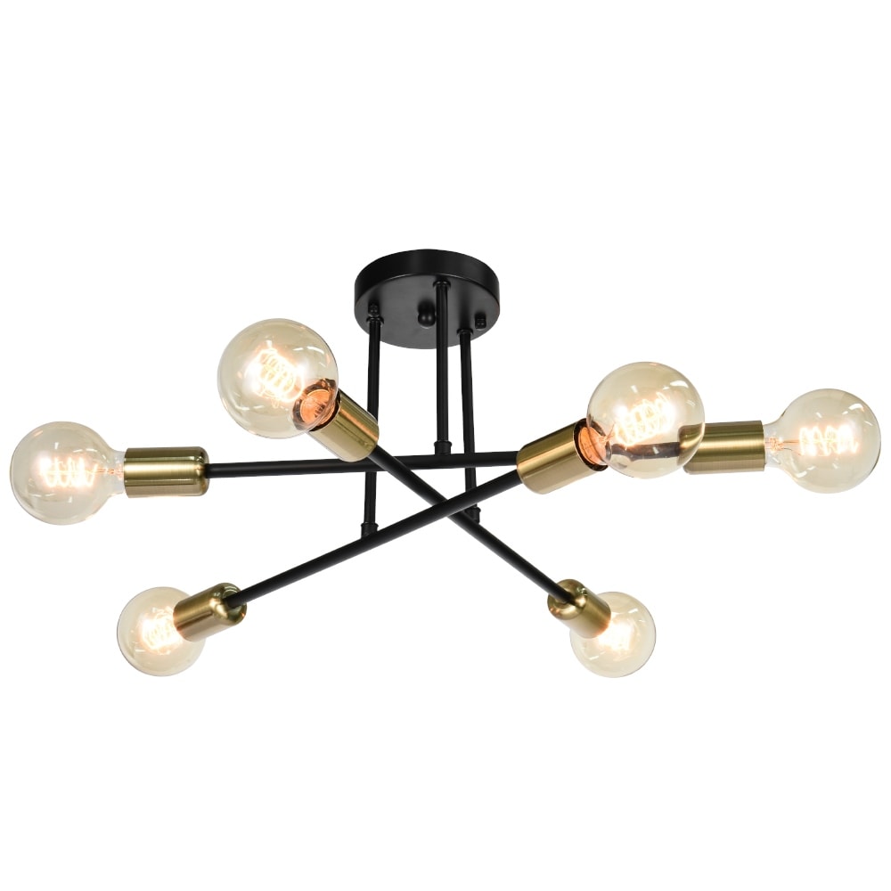 6-Light Modern Industrial Linear Sputnik Branch Semi-Flush Mount Light Ceiling Light