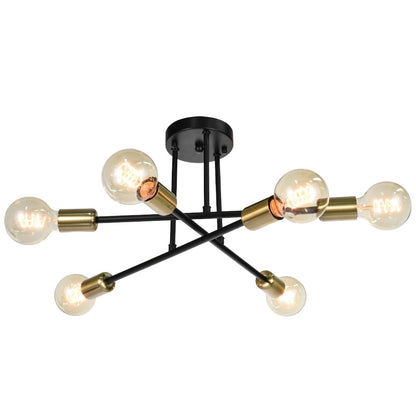 6-Light Modern Industrial Linear Sputnik Branch Semi-Flush Mount Light Ceiling Light