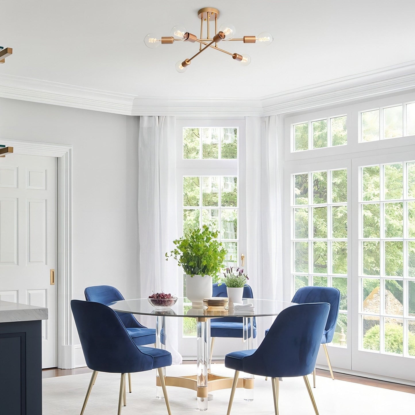 6-Light Modern Industrial Linear Sputnik Branch Semi-Flush Mount Light Ceiling Light