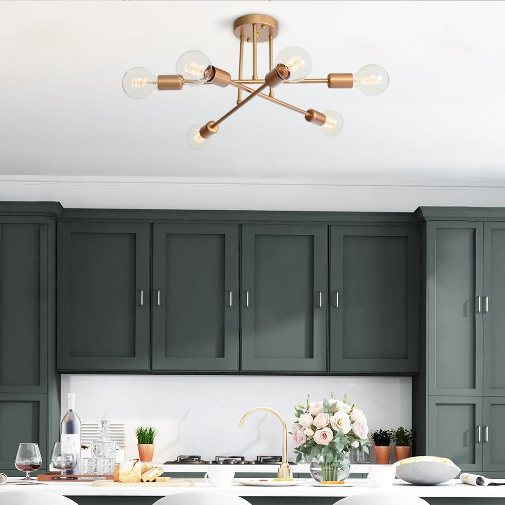 6-Light Modern Industrial Linear Sputnik Branch Semi-Flush Mount Light Ceiling Light