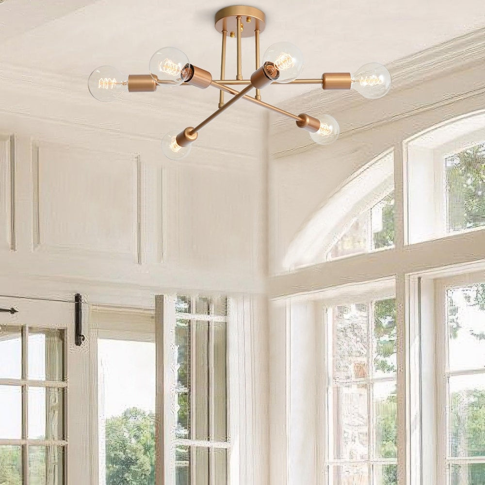 6-Light Modern Industrial Linear Sputnik Branch Semi-Flush Mount Light Ceiling Light