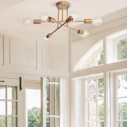 6-Light Modern Industrial Linear Sputnik Branch Semi-Flush Mount Light Ceiling Light