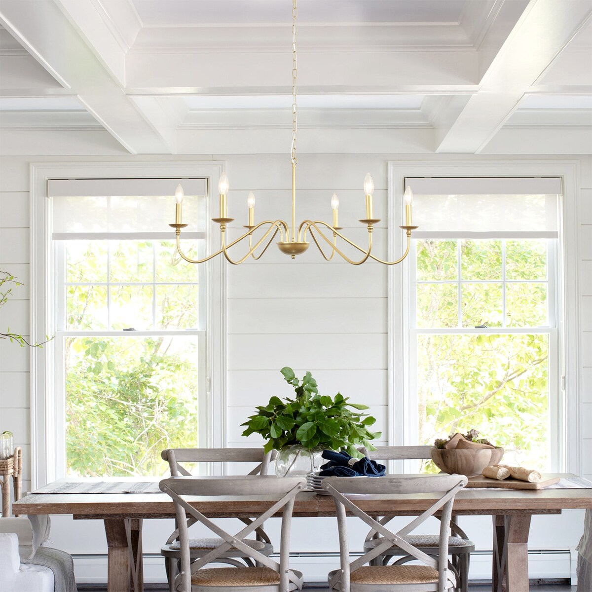 6-Light Rustic Candle Chandelier, Traditional Chandelier , Metal Ceiling Light for Dining Room Living Room Bedroom Kitchen