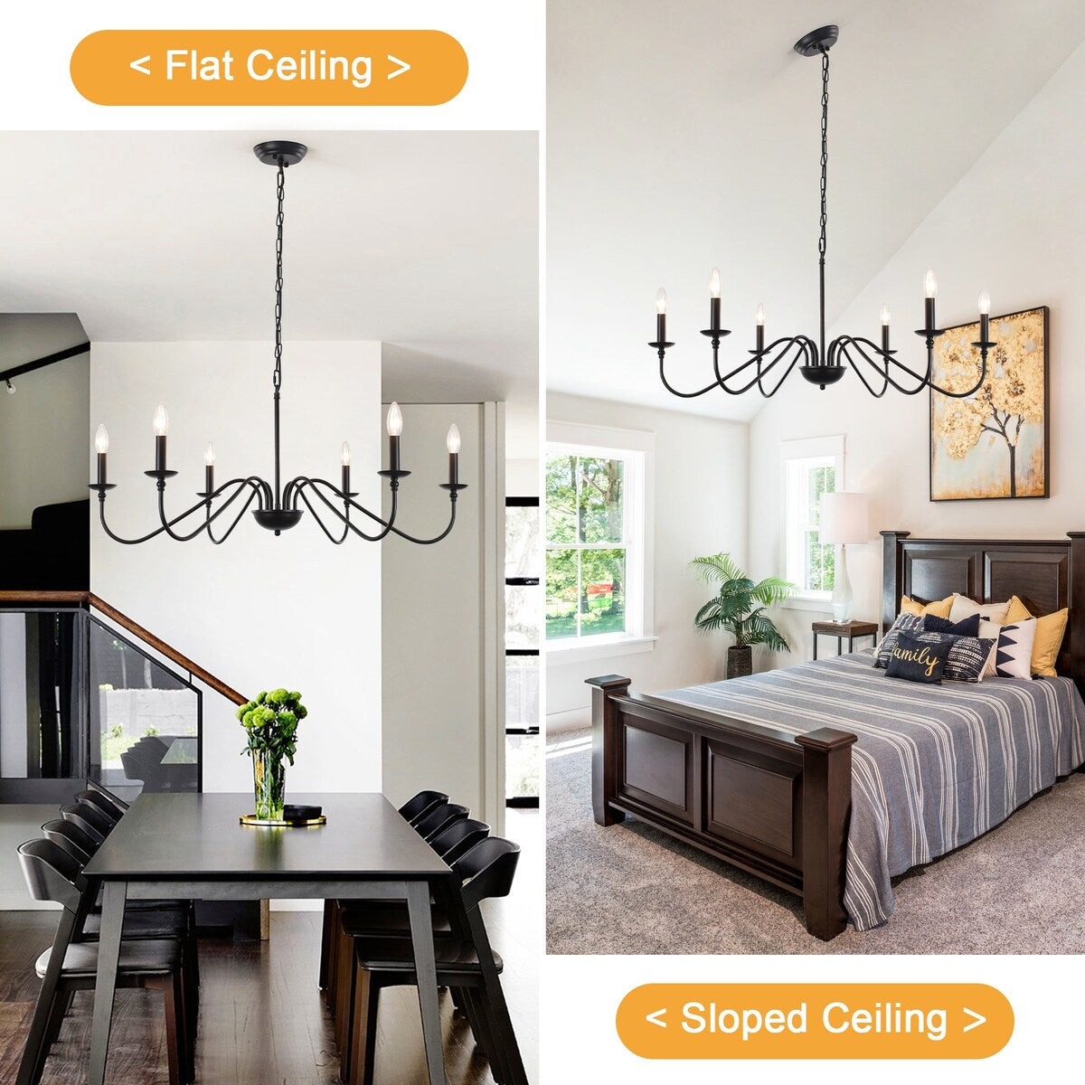 6-Light Rustic Candle Chandelier, Traditional Chandelier , Metal Ceiling Light for Dining Room Living Room Bedroom Kitchen