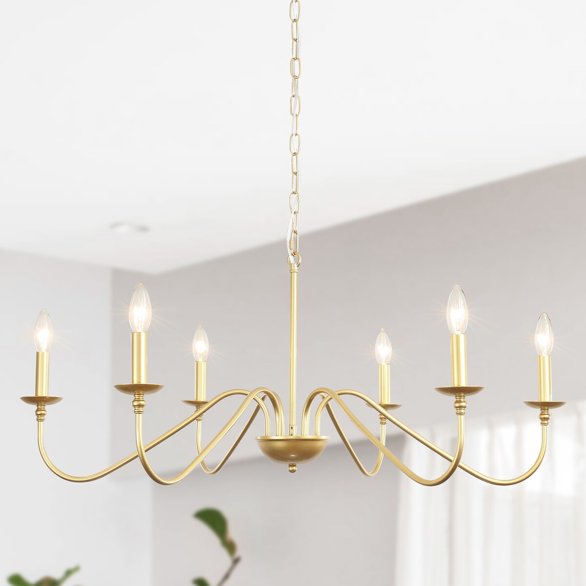 6-Light Rustic Candle Chandelier, Traditional Chandelier , Metal Ceiling Light for Dining Room Living Room Bedroom Kitchen