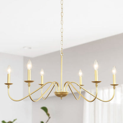 6-Light Rustic Candle Chandelier, Traditional Chandelier , Metal Ceiling Light for Dining Room Living Room Bedroom Kitchen