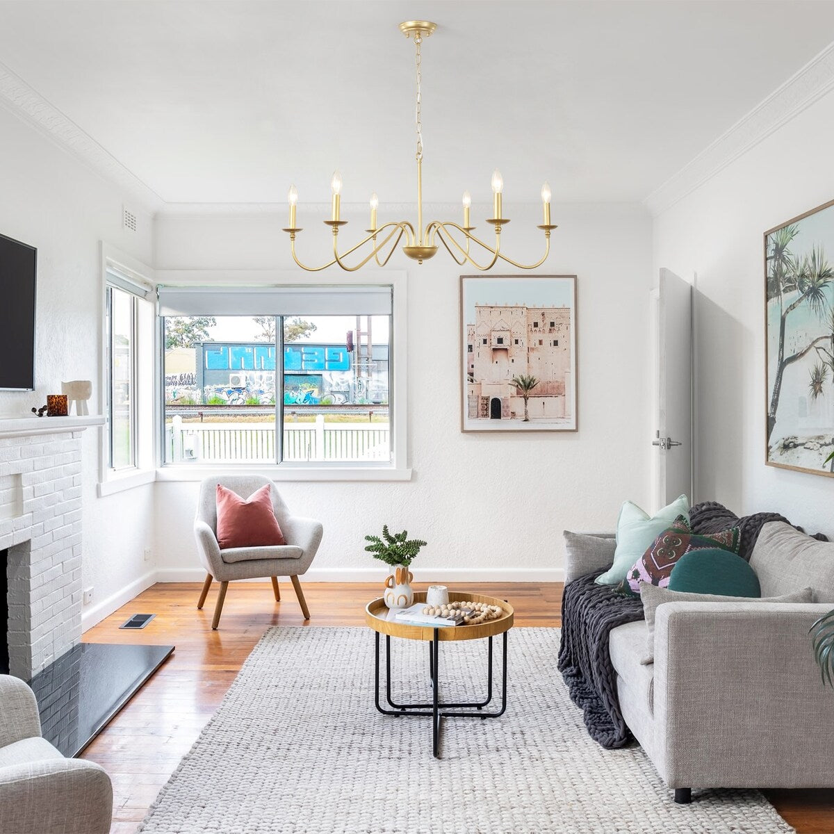 6-Light Rustic Candle Chandelier, Traditional Chandelier , Metal Ceiling Light for Dining Room Living Room Bedroom Kitchen