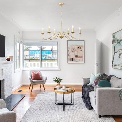 6-Light Rustic Candle Chandelier, Traditional Chandelier , Metal Ceiling Light for Dining Room Living Room Bedroom Kitchen