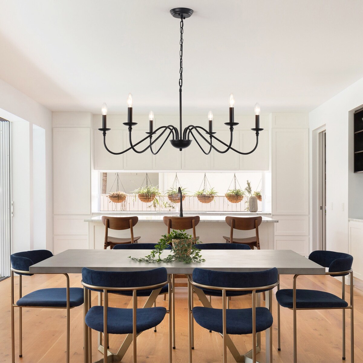 6-Light Rustic Candle Chandelier, Traditional Chandelier , Metal Ceiling Light for Dining Room Living Room Bedroom Kitchen