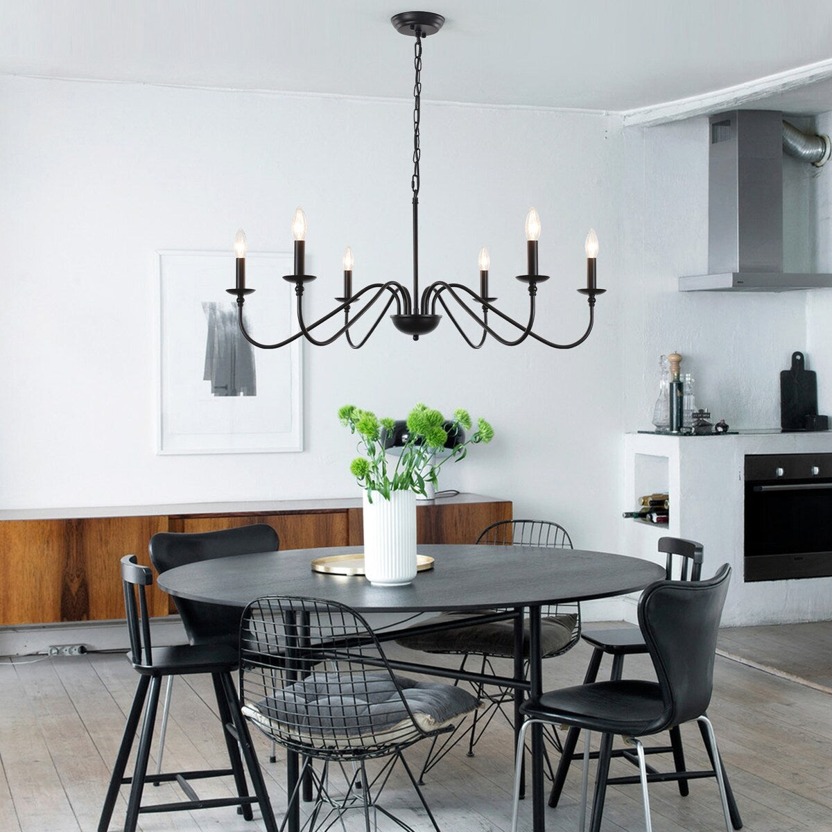 6-Light Rustic Candle Chandelier, Traditional Chandelier , Metal Ceiling Light for Dining Room Living Room Bedroom Kitchen