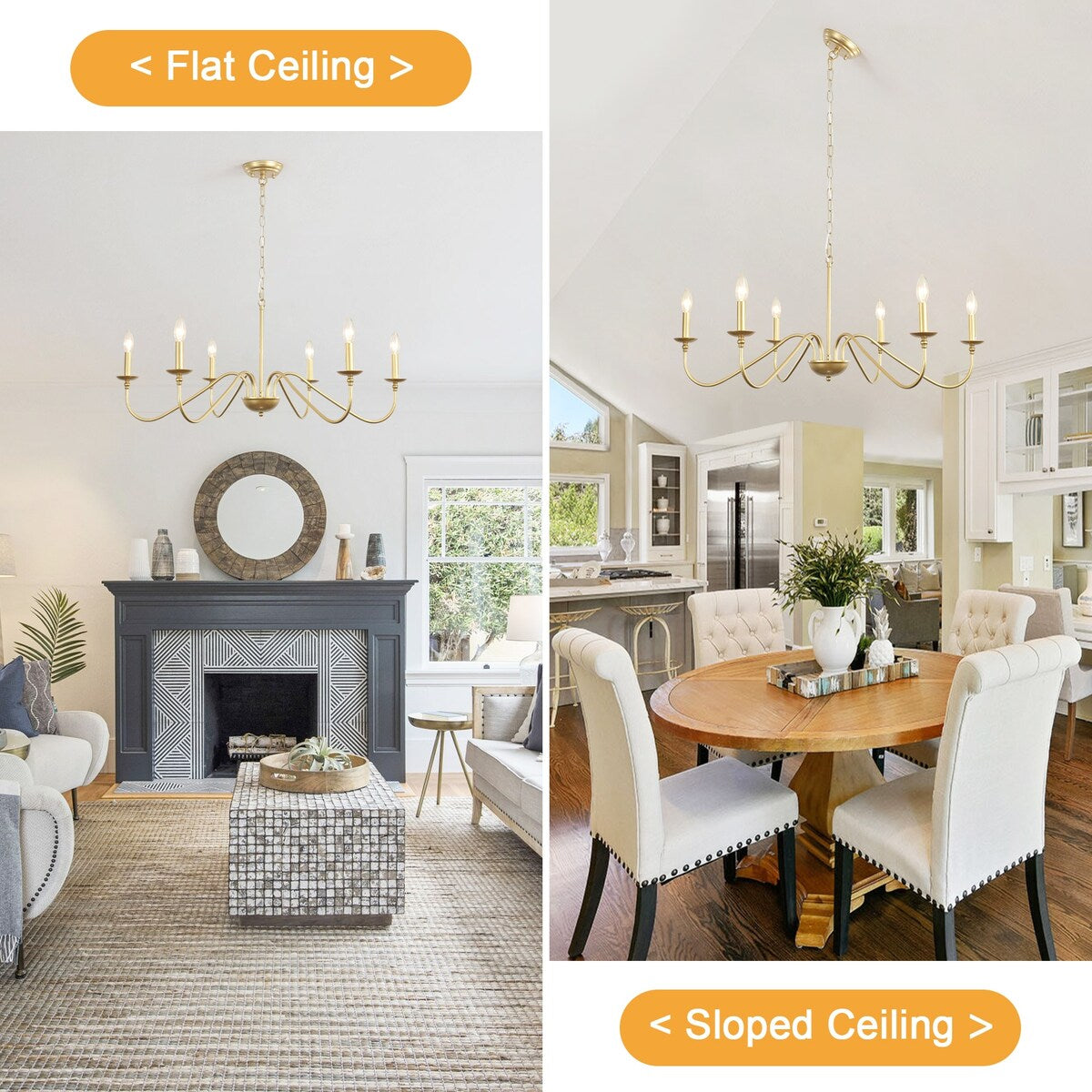 6-Light Rustic Candle Chandelier, Traditional Chandelier , Metal Ceiling Light for Dining Room Living Room Bedroom Kitchen