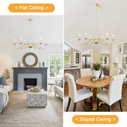 6-Light Rustic Candle Chandelier, Traditional Chandelier , Metal Ceiling Light for Dining Room Living Room Bedroom Kitchen