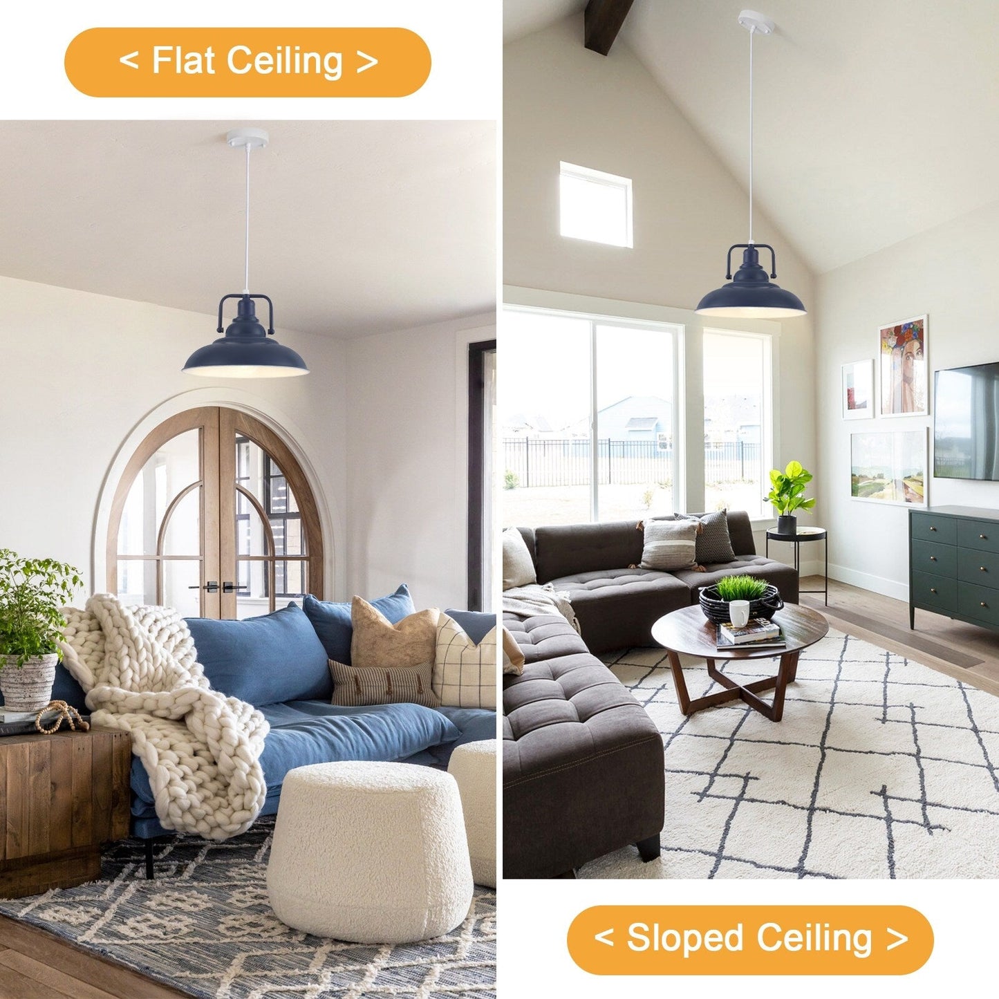 60-Watt 1-Light Pendant Light with Dome Shade for Kitchen Island, Classic Semi Flush Mount Chandelier for Dining Room