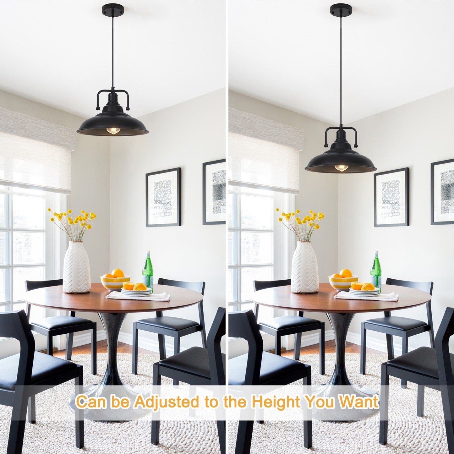 60-Watt 1-Light Pendant Light with Dome Shade for Kitchen Island, Classic Semi Flush Mount Chandelier for Dining Room