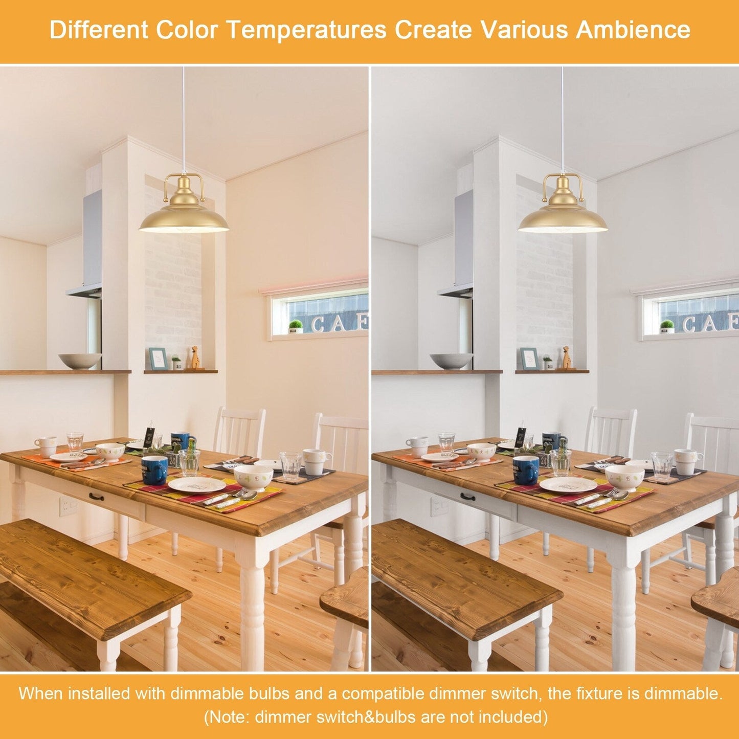 60-Watt 1-Light Pendant Light with Dome Shade for Kitchen Island, Classic Semi Flush Mount Chandelier for Dining Room