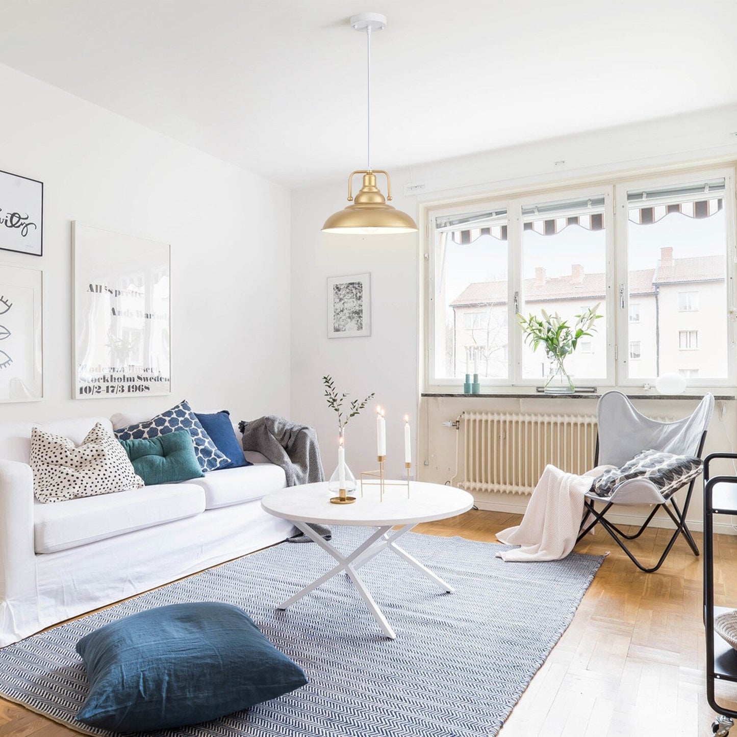 60-Watt 1-Light Pendant Light with Dome Shade for Kitchen Island, Classic Semi Flush Mount Chandelier for Dining Room