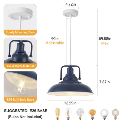60-Watt 1-Light Pendant Light with Dome Shade for Kitchen Island, Classic Semi Flush Mount Chandelier for Dining Room