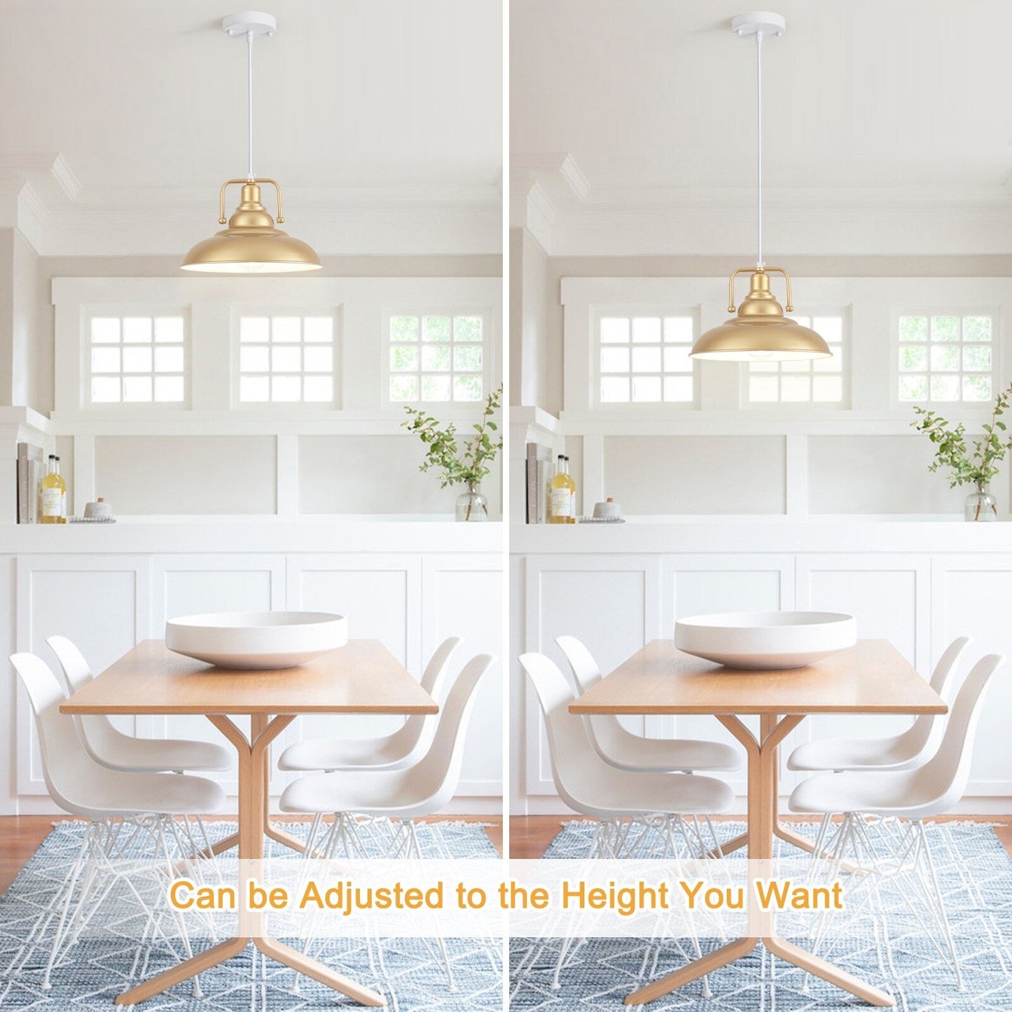 60-Watt 1-Light Pendant Light with Dome Shade for Kitchen Island, Classic Semi Flush Mount Chandelier for Dining Room