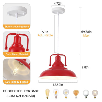 60-Watt 1-Light Pendant Light with Dome Shade for Kitchen Island, Classic Semi Flush Mount Chandelier for Dining Room