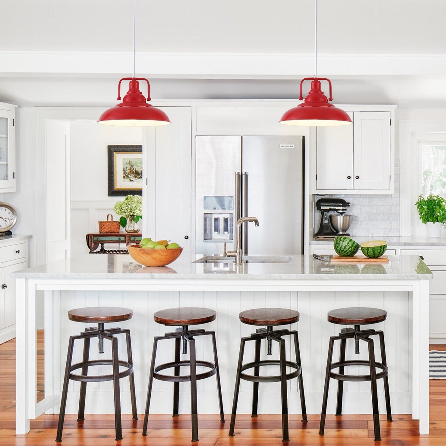 60-Watt 1-Light Pendant Light with Dome Shade for Kitchen Island, Classic Semi Flush Mount Chandelier for Dining Room