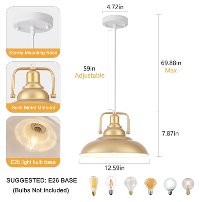 60-Watt 1-Light Pendant Light with Dome Shade for Kitchen Island, Classic Semi Flush Mount Chandelier for Dining Room