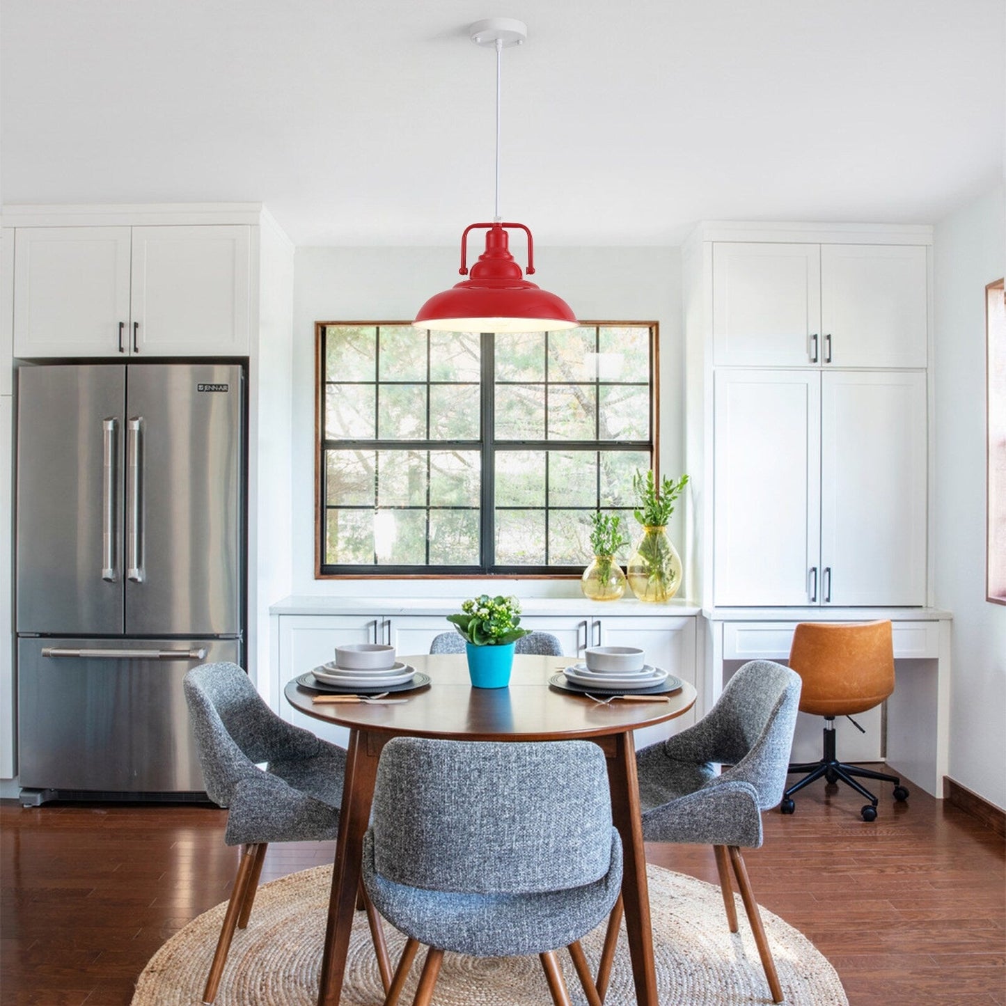 60-Watt 1-Light Pendant Light with Dome Shade for Kitchen Island, Classic Semi Flush Mount Chandelier for Dining Room