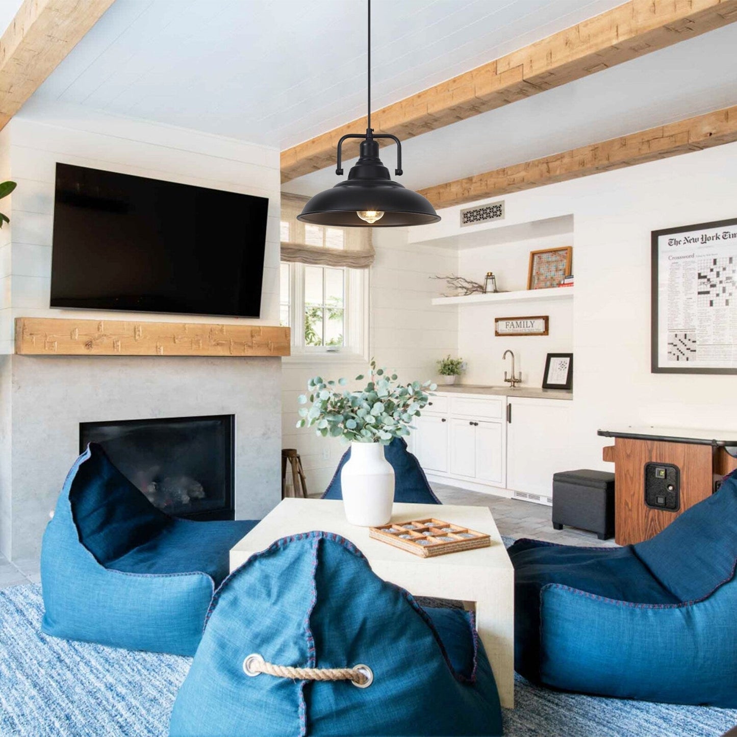 60-Watt 1-Light Pendant Light with Dome Shade for Kitchen Island, Classic Semi Flush Mount Chandelier for Dining Room