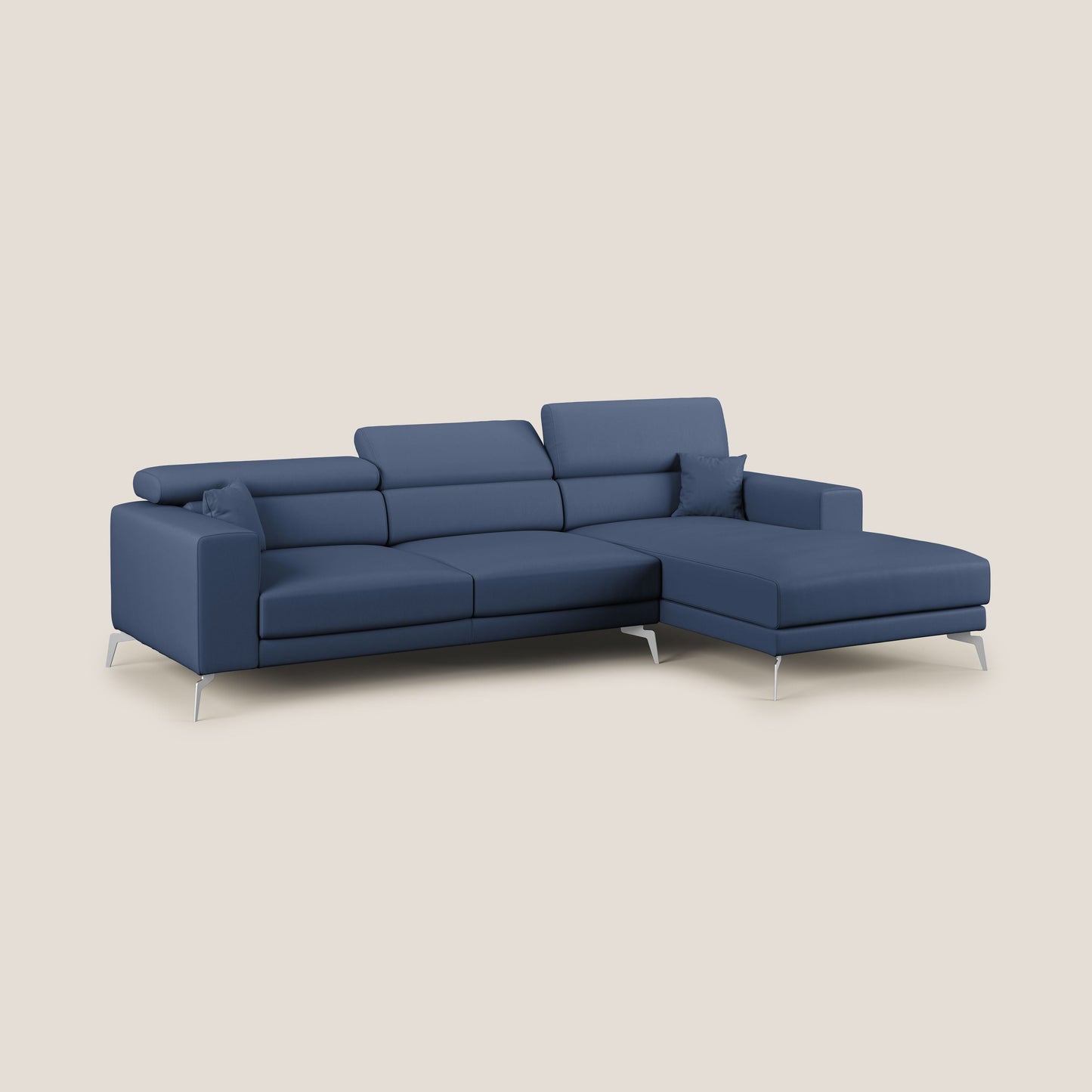 Blade Divano moderno angolare con poggiatesta reclinabili in Ecopelle T04 blu