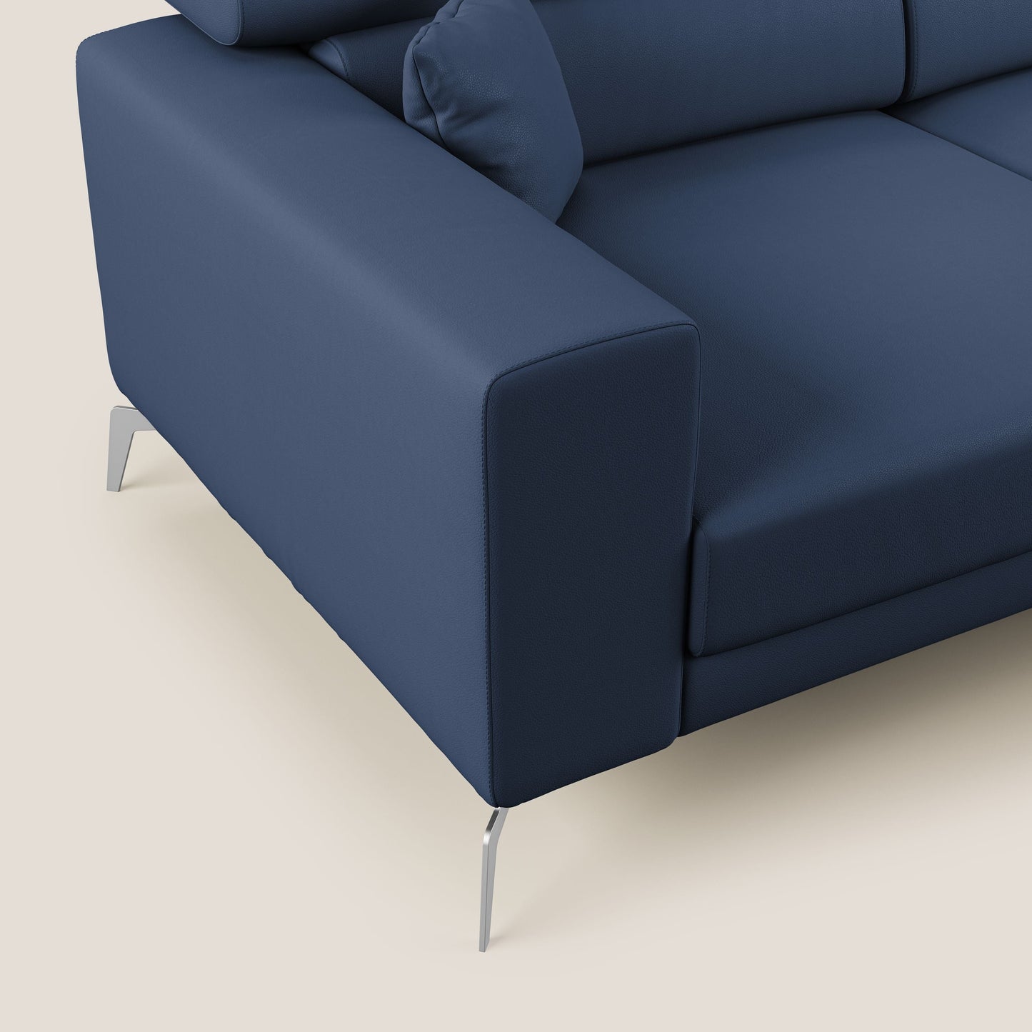 Blade Divano moderno angolare con poggiatesta reclinabili in Ecopelle T04 blu