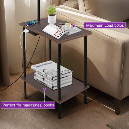 62 inch Floor Lamp with Square Magazine Table - walnut