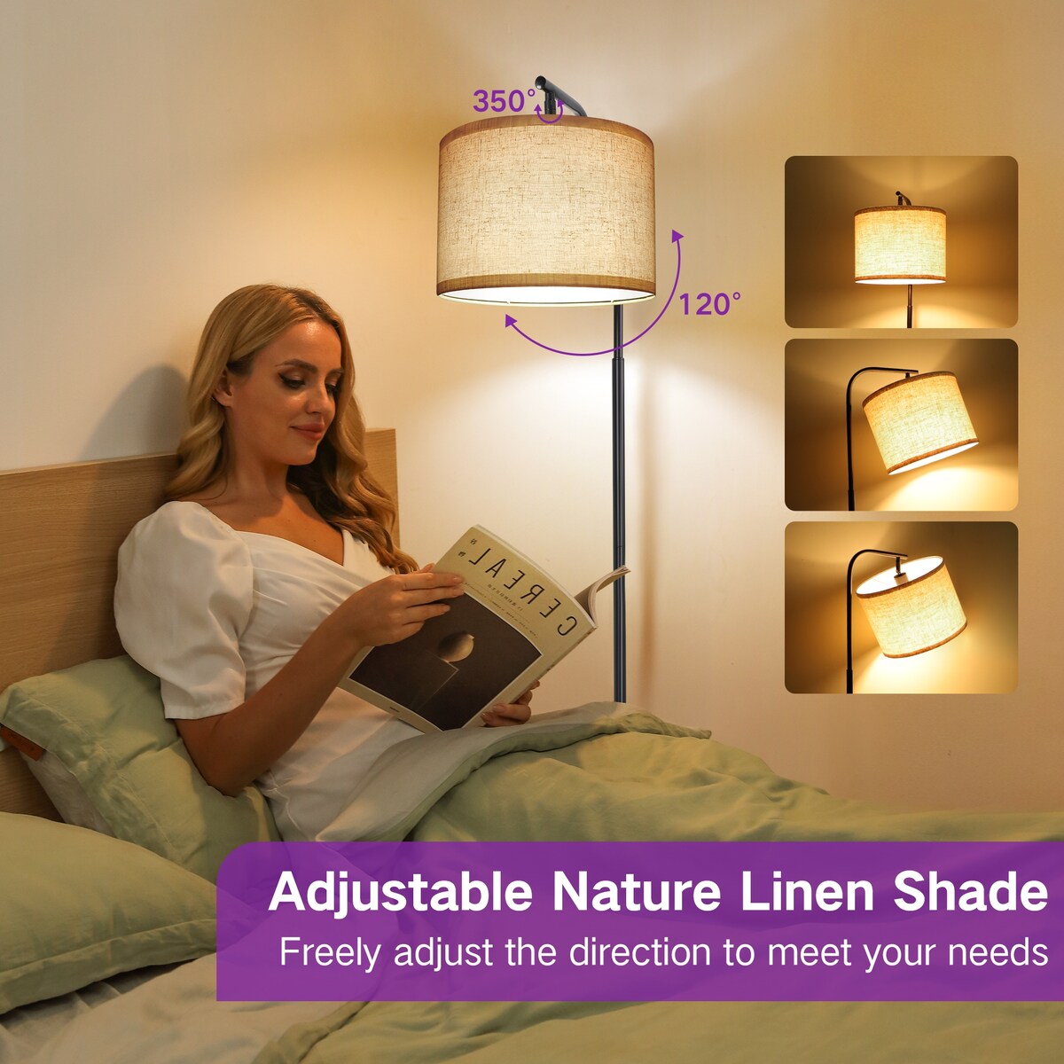 62 inch Floor Lamp with Square Magazine Table - walnut