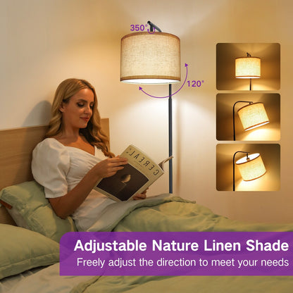 62 inch Floor Lamp with Square Magazine Table - walnut