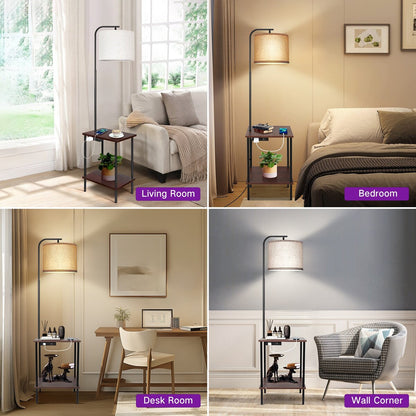 62 inch Floor Lamp with Square Magazine Table - walnut