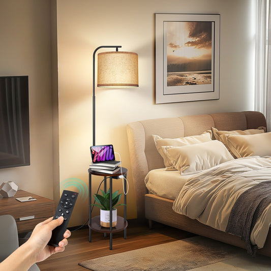 62'' Black Tray Table Floor Lamp with USB and Outlet