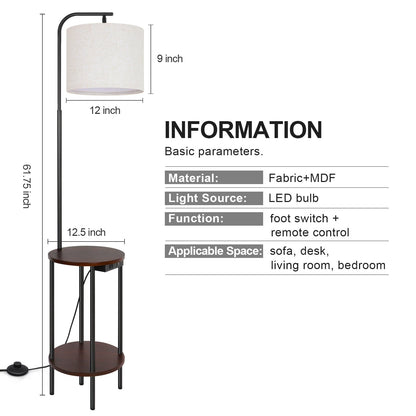 62'' Black Tray Table Floor Lamp with USB and Outlet