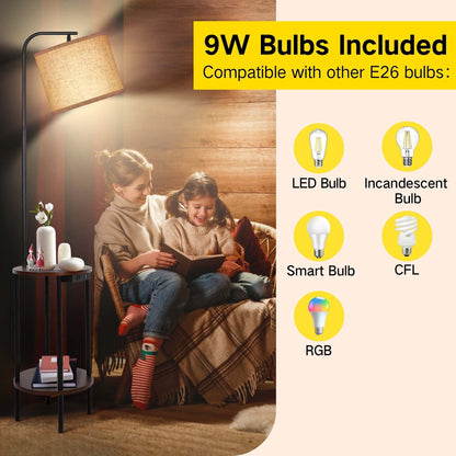 62'' Black Tray Table Floor Lamp with USB and Outlet