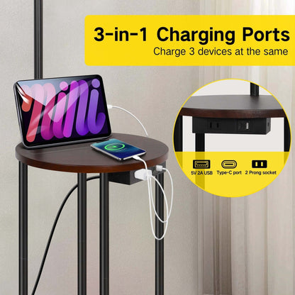 62'' Black Tray Table Floor Lamp with USB and Outlet