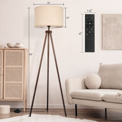 63 in. Black Walnut Tripod Floor Lamp with Solid Wood Legs