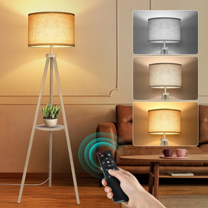 63 in. Walnut Tripod Floor Lamp with Solid Wood Legs and Tray