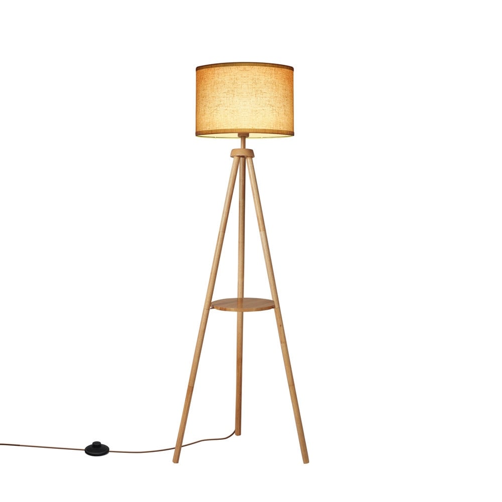 63 in. Walnut Tripod Floor Lamp with Solid Wood Legs and Tray