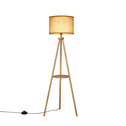 63 in. Walnut Tripod Floor Lamp with Solid Wood Legs and Tray