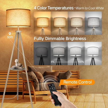 63 in. Walnut Tripod Floor Lamp with Solid Wood Legs and Tray