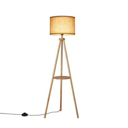 63 in. Walnut Tripod Floor Lamp with Solid Wood Legs and Tray