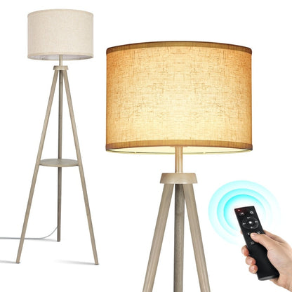 63 in. Walnut Tripod Floor Lamp with Solid Wood Legs and Tray