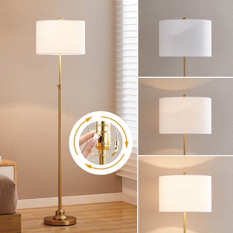 KAWOTI 63.5 Standard Adjustable Floor Lamp with Fabric Linen Shade