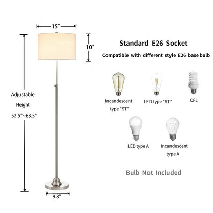 KAWOTI 63.5 Standard Adjustable Floor Lamp with Fabric Linen Shade